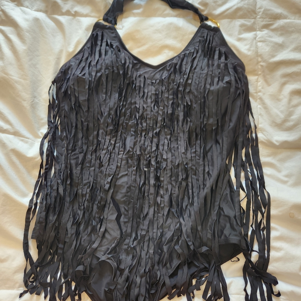 Black Long Fringe Women's Swinsuit